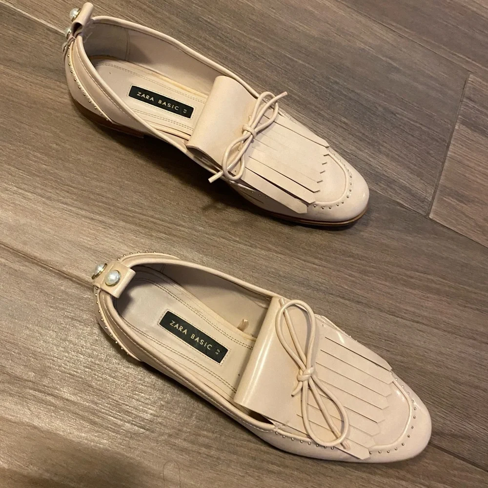 Zara Beige Women's Tassel Loafers - Picture 3 of 4